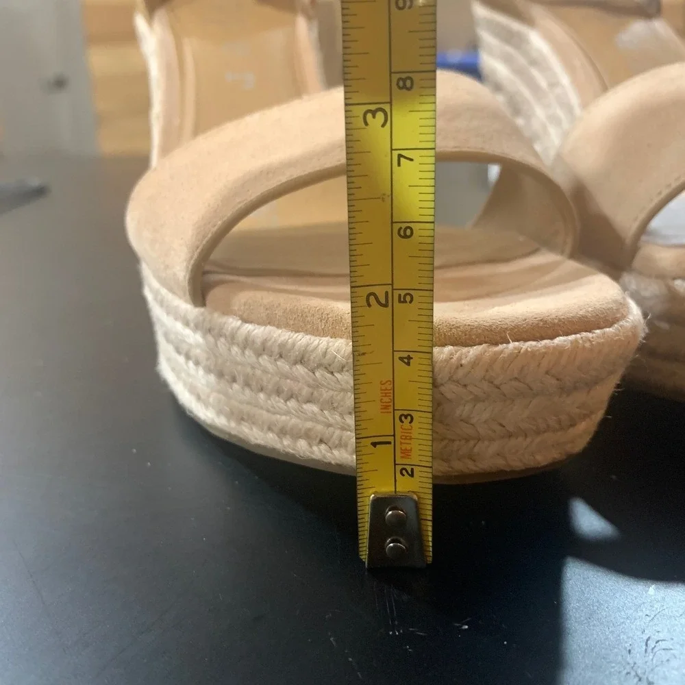 Copper Key Espadrille Wedge Sandals Women’s 10 Nude Leather Ankle Strap Platform